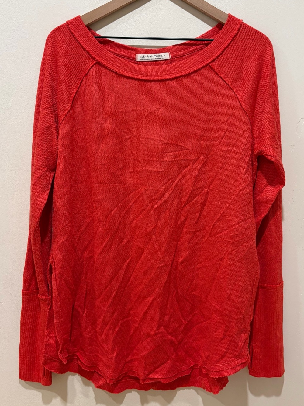 We The Free by Free People Snowy Thermal Red Orange Long Sleeve Top Size Medium